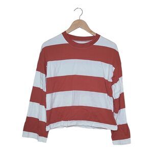 Madewell Rugby Longsleeve Orange & White Striped Shirt Womens Size Medium Cotton